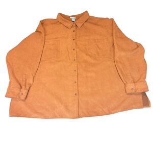 Liz & Me Plus Size 4X 30/32 Brown Button Front Long Sleeve Shirt Top Polyester
